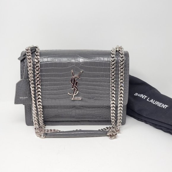 YSL SUNSET Medium Croc Crossbody Brand New - Picture 2 of 13